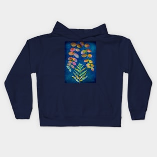 Botanical cyanotype and watercolor Kids Hoodie